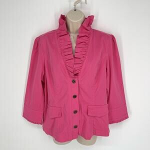 Live A Little NWT Women's Blazer Ruffle Neckline Size L Pink Faux Pockets